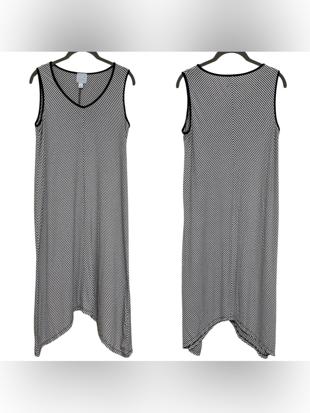Sunday Black White Striped Sleeveless Asymmetrical Tank Dress Size Medium